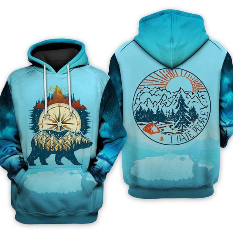 Wander Bear Blue Camping 3D Hoodie