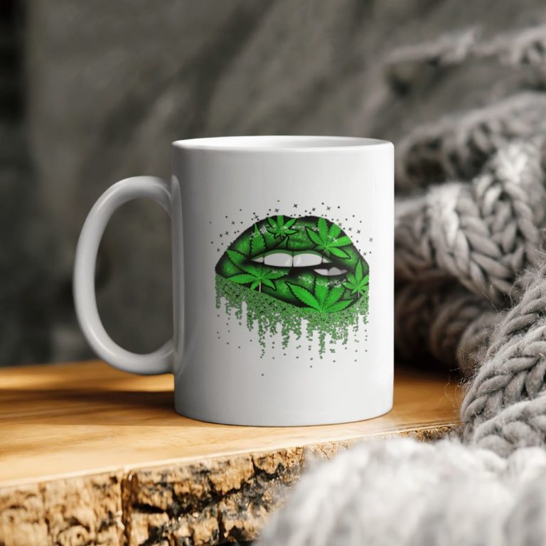 Weed Lip Marijuana Leaf White Ceramic Coffee Ceramic Mug