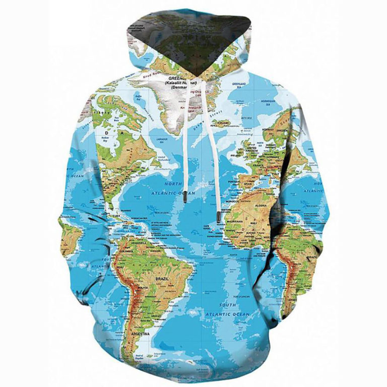 3D Printed Map Geometric Hoodie Shirt – Hooded Active