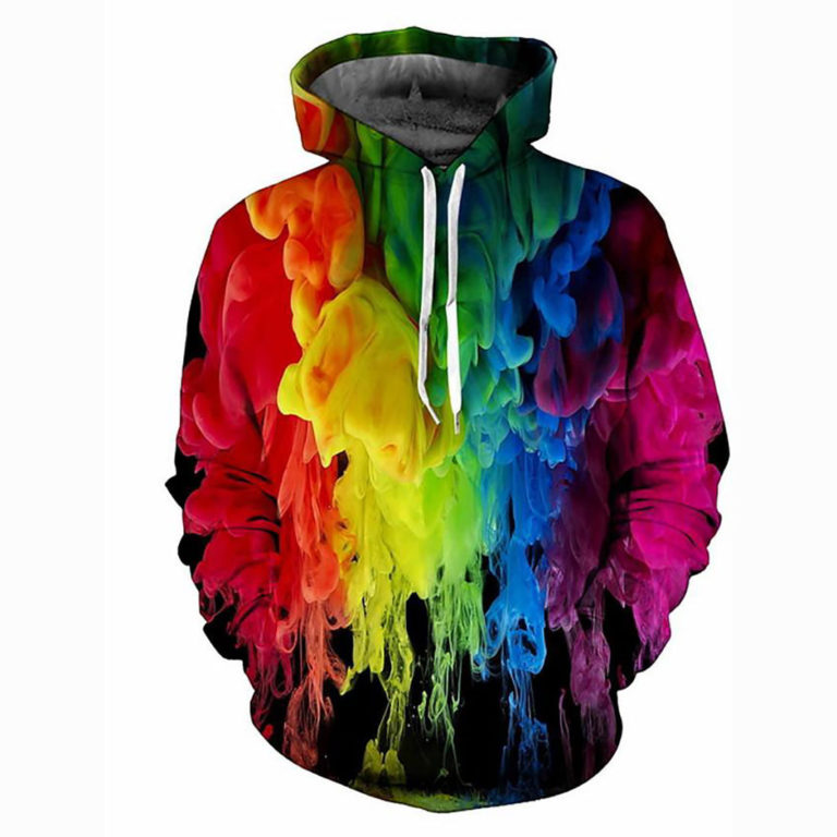 3D Printed Patchwork Rainbow Hoodie Shirt