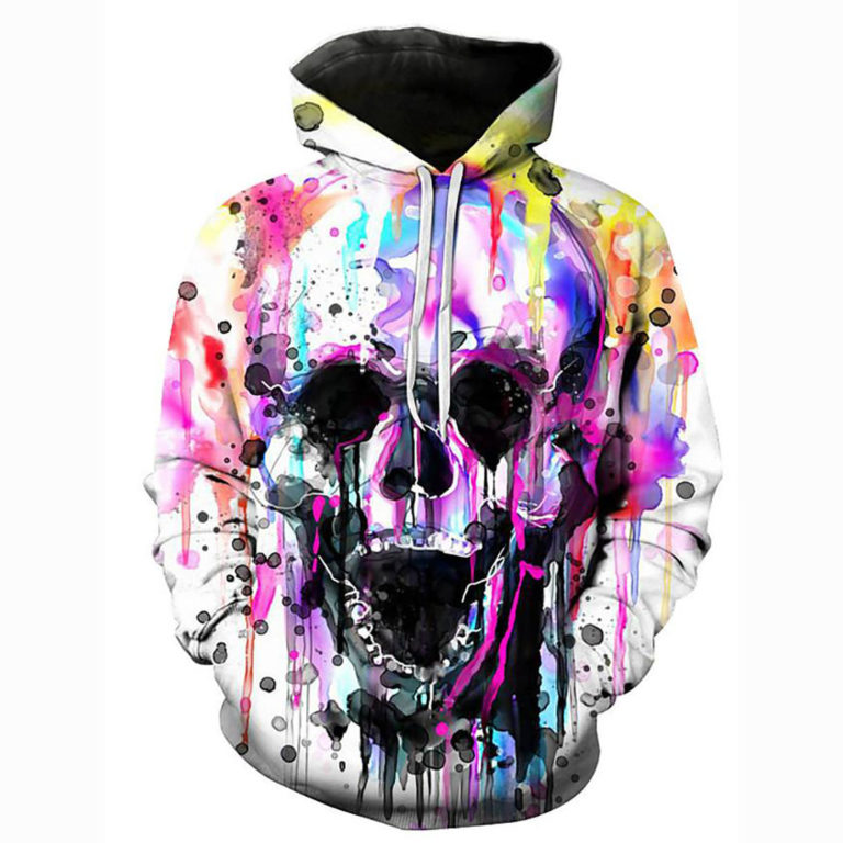 3D Printed Skull Hoodie Shirt – Hooded Casual Rainbow