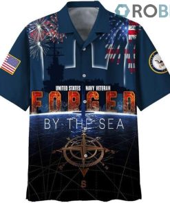 4th July US Navy Forced By The Sea Compass Firework Hawaiian Shirt