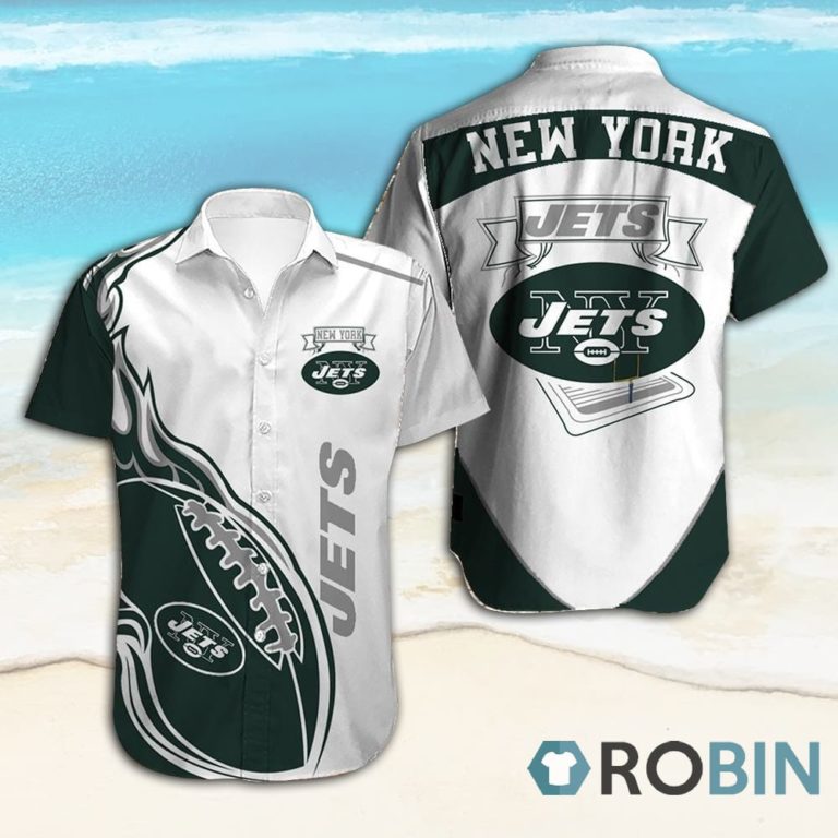 New York Jets Short Sleeve Button Down Hawaiian Shirt