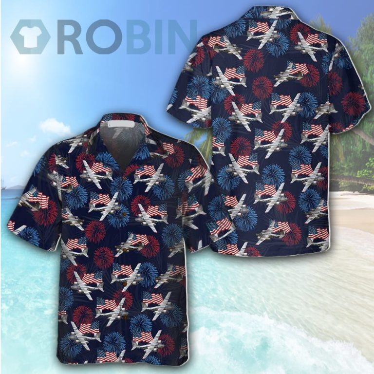 A-26 Invader Aircraft Hawaiian Shirt American Flag And Firework Military Airplane Shirt