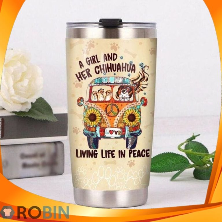 A Girl And Her Chihuahua Living Life In Peace Car Sunflower Love Hippie Tumbler