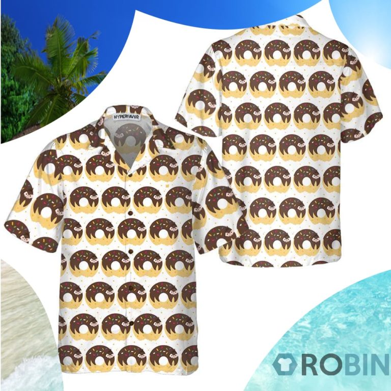 Adorable Cartoon Sloth On Donut Hawaiian Shirt Funny Sloth Shirt