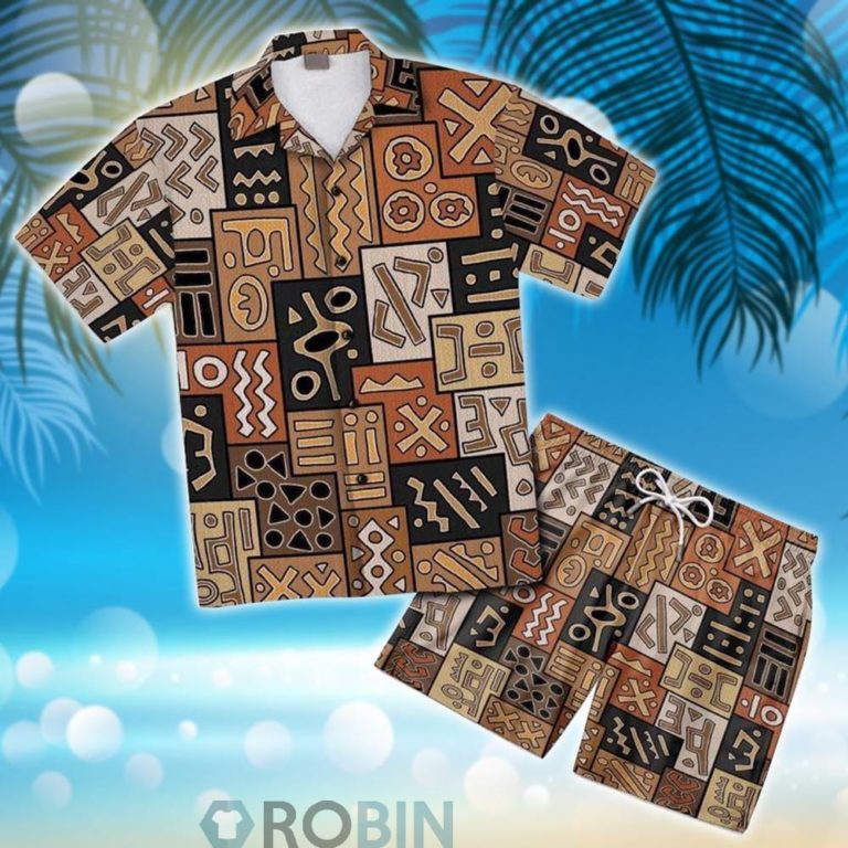 African Pattern Hawaiian Shirt And Shorts Set