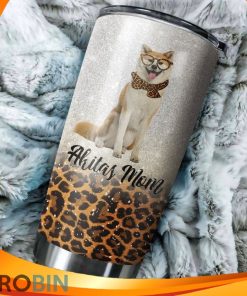 Akitas Dog Mom Leopard Pattern Tumbler