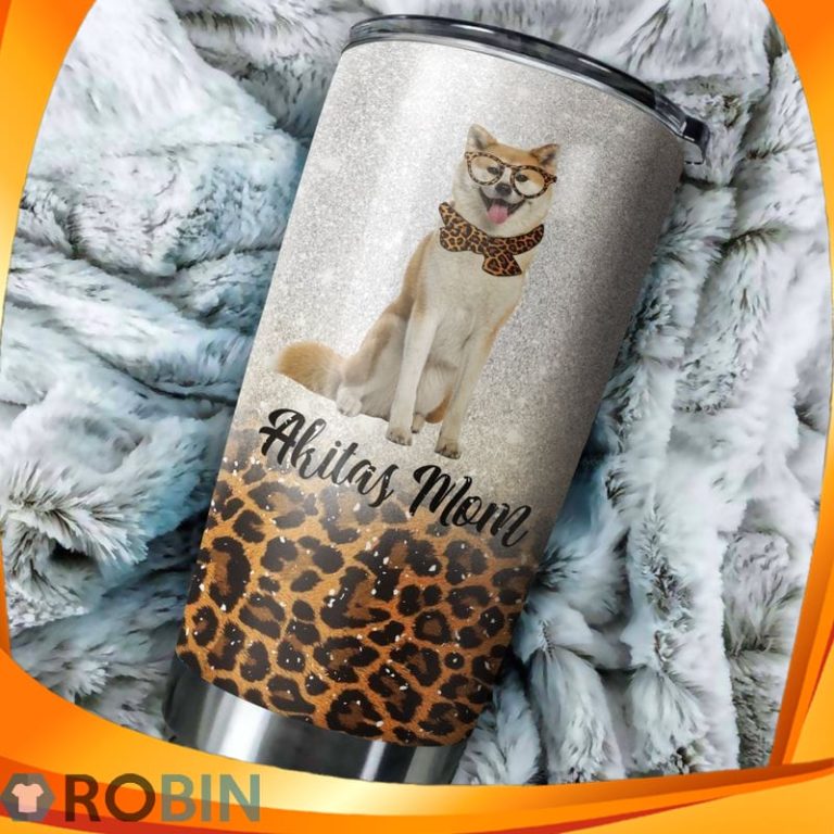 Akitas Dog Mom Leopard Pattern Tumbler