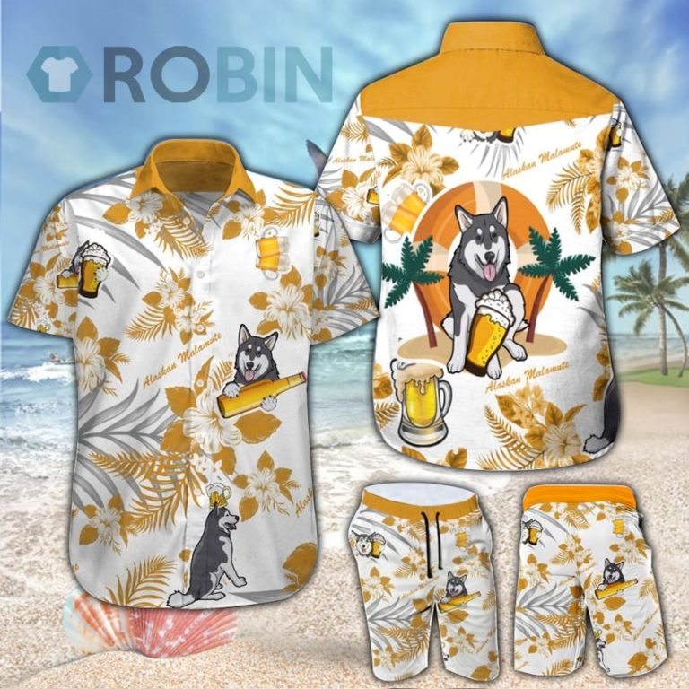 Alaskan Malamute & Beer Hawaiian Shirt & Shorts Set