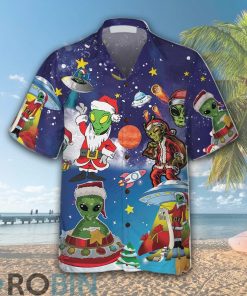 Aliens In Santa Costume Hawaiian Shirt Aliens In Santa Costume Hawaiian Shirt