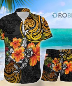 Amazing Polynesian Turtle Hibiscus Hawaiian Shirt and Shorts Amazing Polynesian Turtle Hibiscus Hawaiian Shirt and Shorts