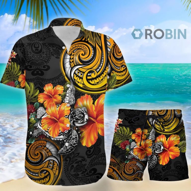 Amazing Polynesian Turtle Hibiscus Hawaiian Shirt and Shorts