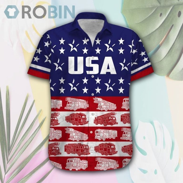 America-Fire Truck Hawaii Shirt & Shorts