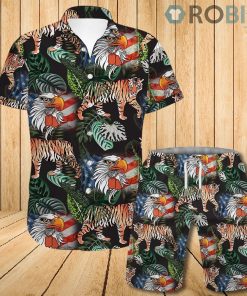 American Eagel Dogtag Veteran Tiger Tropical Hawaiian Shirt and Shorts