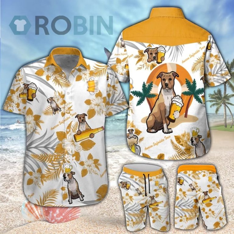 American Staffordshire Terrier & Beer Hawaiian Shirt & Shorts Set