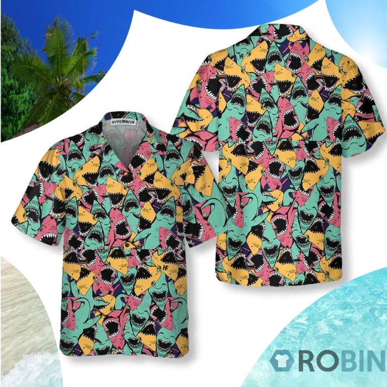 Angry Shark Seamless Pattern Hawaiian Shirt