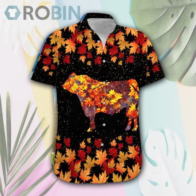 Angus Cattle Fall Leaves Hawaii Shirt & Shorts