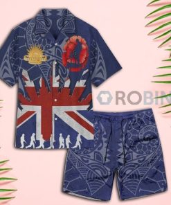 Anzac Day Australian Flag Maori Art Hawaiian Shirt and Shorts