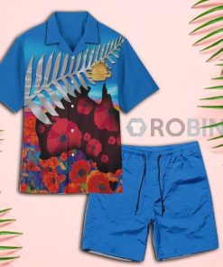 Anzac Day Australian Map Poppy Flower Hawaiian Shirt and Shorts
