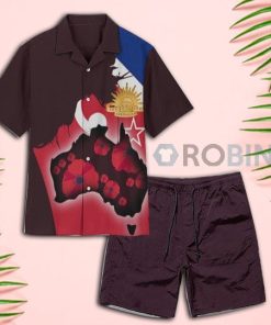 Anzac Day Australian Poppy Flower Map Hawaiian Shirt and Shorts