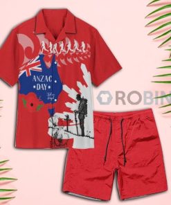 Anzac Day Red Hawaiian Shirt and Shorts Anzac Day Red Hawaiian Shirt and Shorts