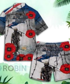 Anzac Day Short Sleeve Button Down Hawaiian Shirt and Shorts
