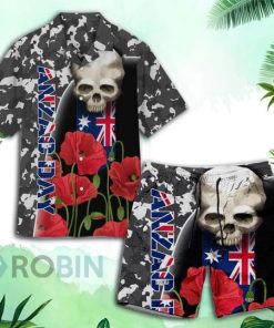 Anzac Day Skull Hawaiian Shirt and Shorts