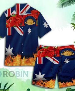 Australian Flag Poppy Flower Hawaiian Shirt and Shorts
