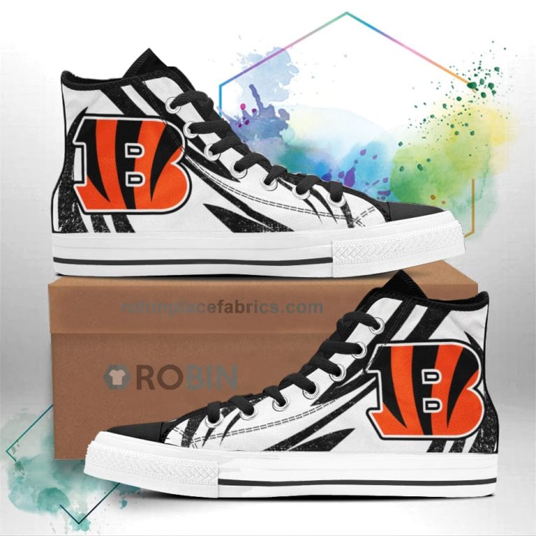 B&w Cincinnati Bengals High Top Shoes Custom Hockey Sport Sneakers