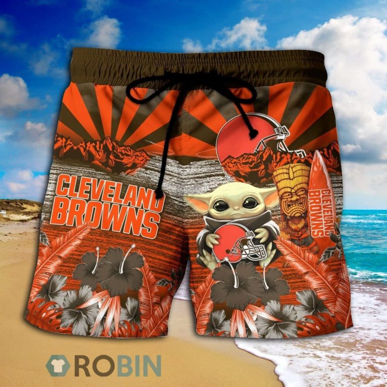 Baby Yoda Cleveland Browns Nfl Hawaiian Shirt And Shorts