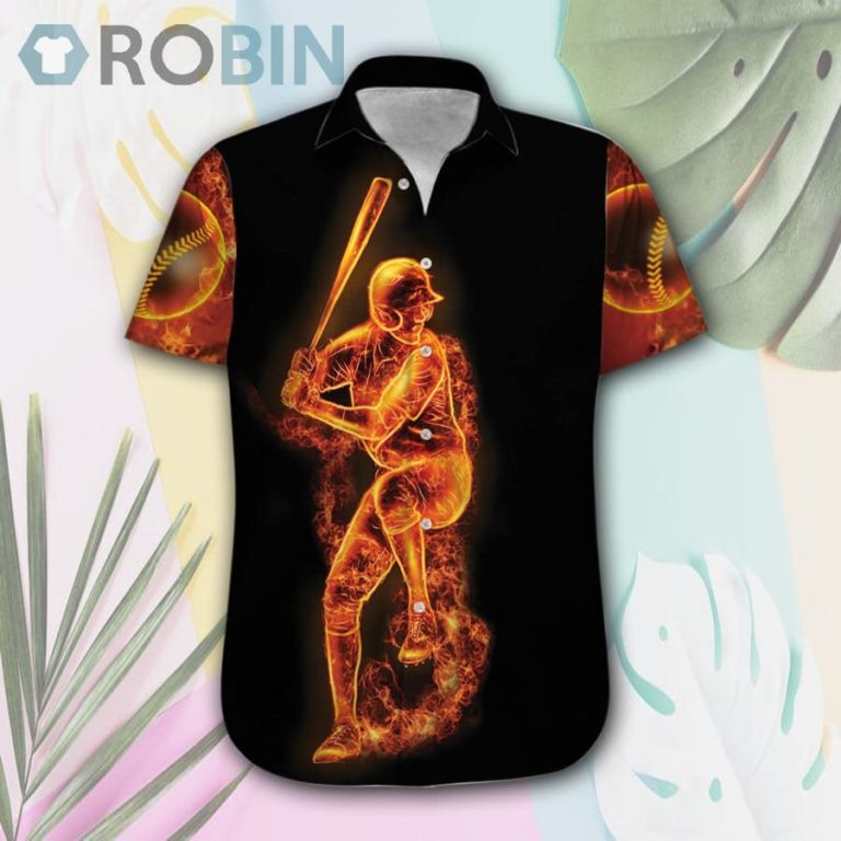 Baseball Fire Player Hawaiian Shirt & Shorts