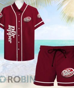 Basic Printed Dr Pepper Button Shirt And Shorts Set