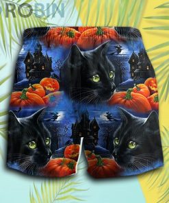 Black Cat & Pumpkin Halloween Hawaii Shirt & Shorts