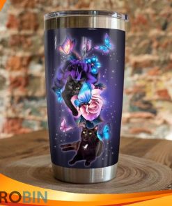 Black Cat And Rose Flower Butterfly Tumbler