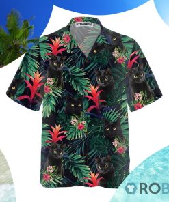 Black Cat And Tropical Pattern Hawaiian Shirt