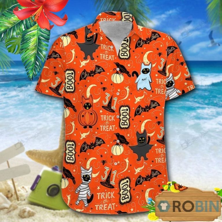 Black Cat Halloween Hawaii Shirt & Shorts