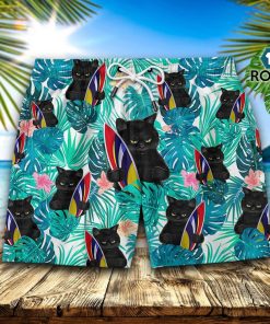 Black Cat Surfing Cat Hawaiian Short Black Cat Surfing Cat Hawaiian Short