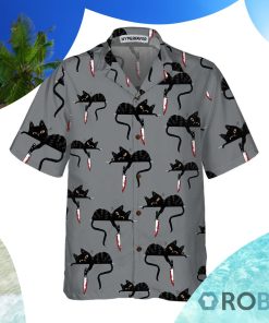 Black Cat With Knife Hawaiian Shirt