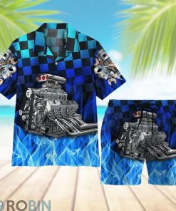 Blue Fire Hot Rod Hawaiian Shirt and Shorts