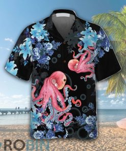 Blue Floral And Octopus Hawaiian Shirt Blue Floral And Octopus Hawaiian Shirt