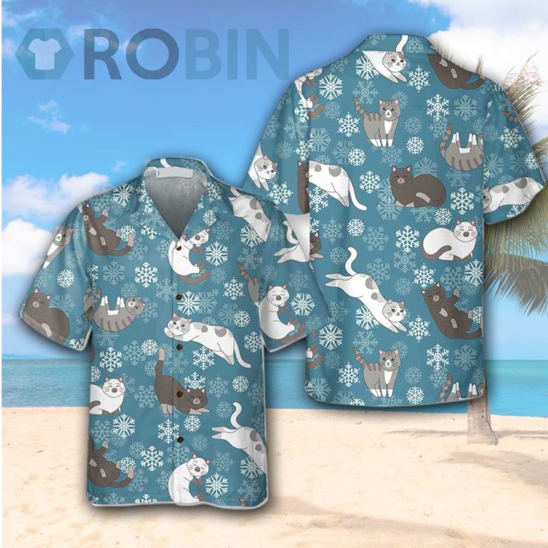 Blue Snowflakes Adorable Kittens Hawaiian Shirt