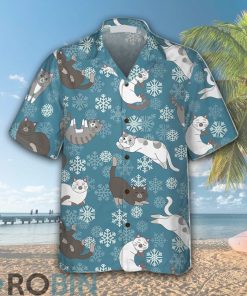 Blue Snowflakes Adorable Kittens Hawaiian Shirt