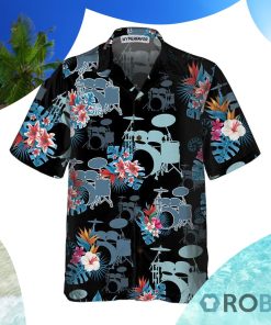 Blue Tropical Flower Drum Hawaiian Shirt