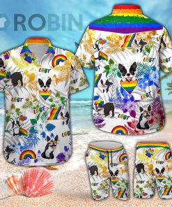 Boston Terrier LGBT Hawaiian Shirt & Beach Shorts Set
