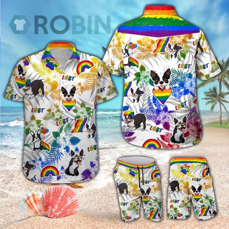 Boston Terrier LGBT Hawaiian Shirt & Beach Shorts Set