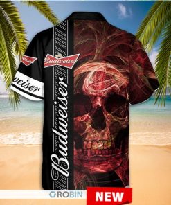 budweiser beer skull button up shirt