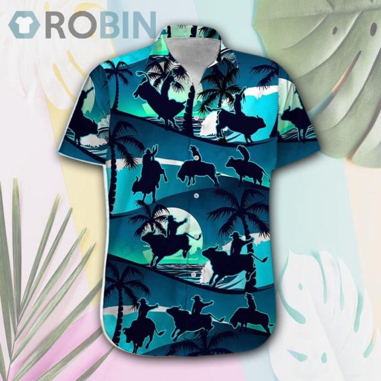 Bull Riding Blue Sea Hawaii Shirt & Shorts