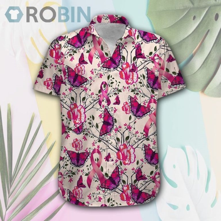 Butterflies Breast Cancer Awareness Hawaiian Shirt & Shorts
