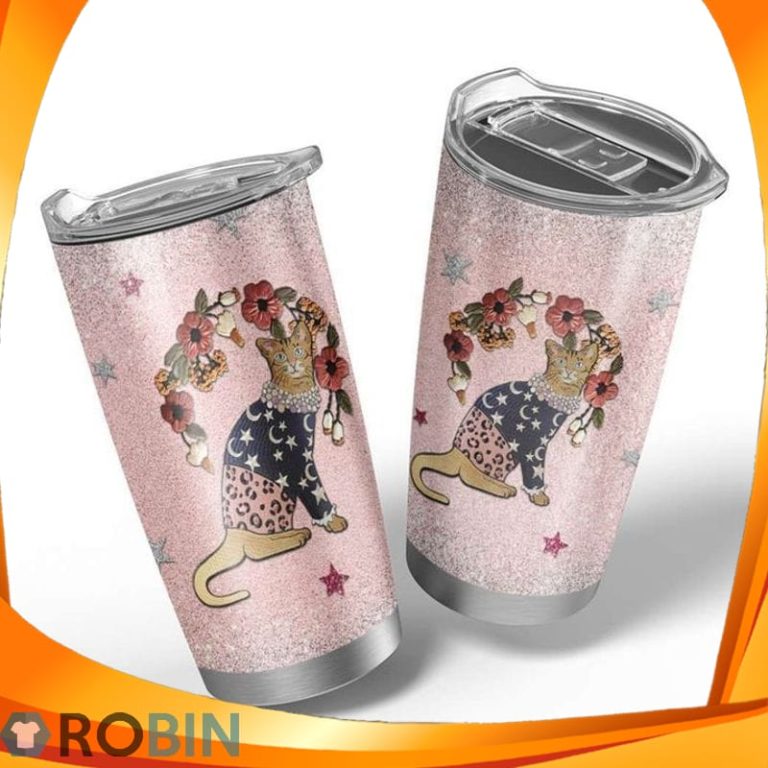 Cat And Flower Paw Moon Tumbler